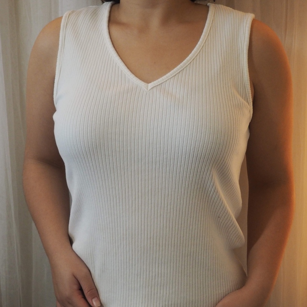White sleeveless top